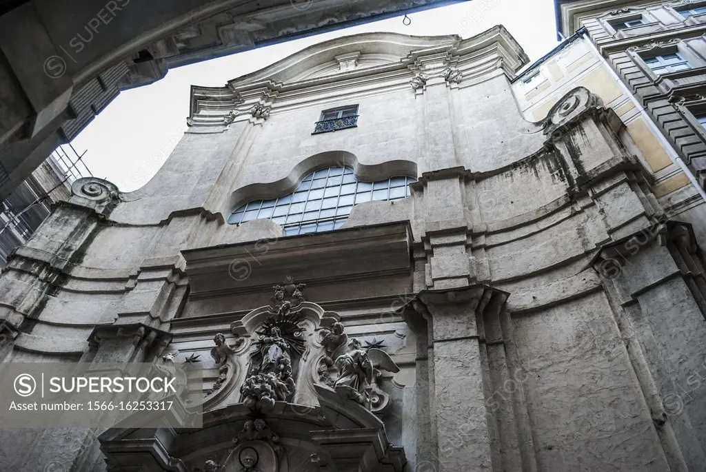 Façade of Church of San Filippo Neri (Chiesa di San Filippo Neri). Via Sofia Lomellini, Genoa, Liguria Region, Italy, Europe.