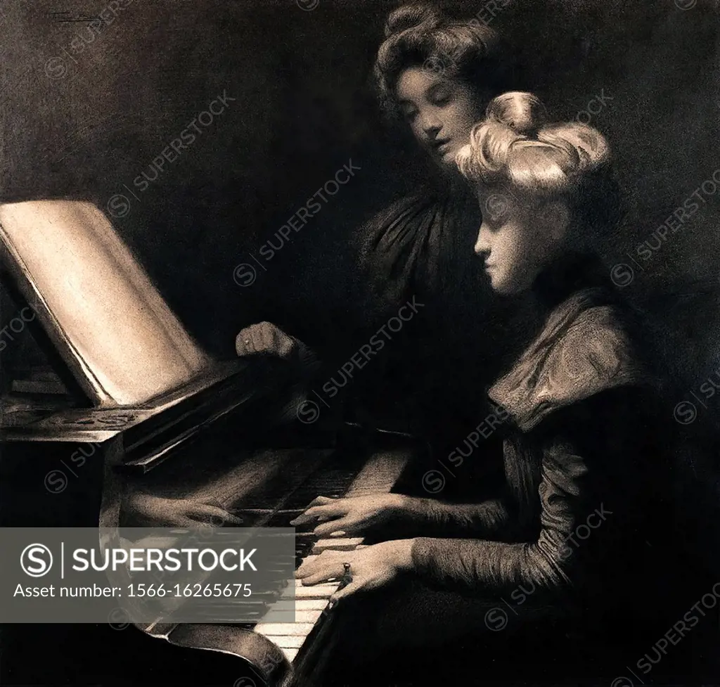 Baes Firmin - La Leçon De Piano - Belgian School - 19th and Early 20th Century.