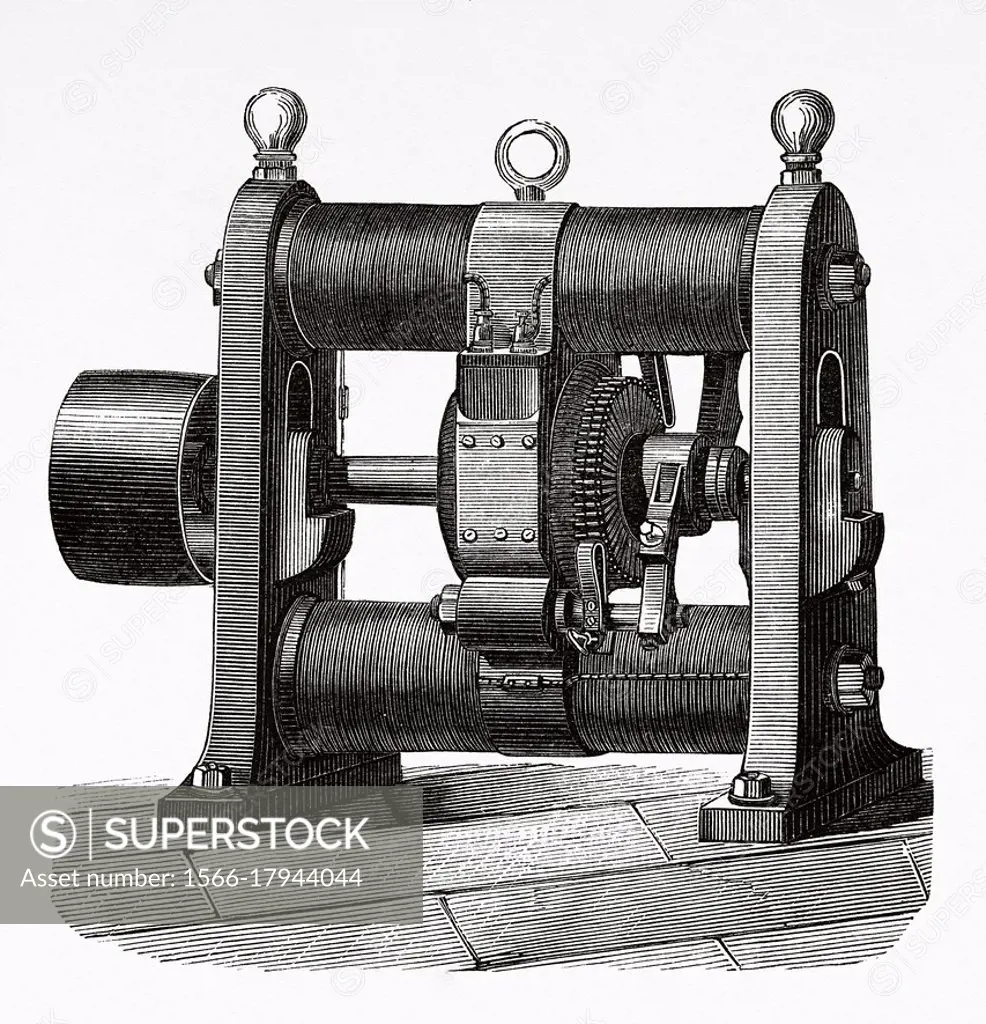 The Gramme machine by Zénobe Théophile Gramme (1826-1901) Belgian electrical engineer. Direct current dynamo. Inventions of the nineteenth century. Ol...