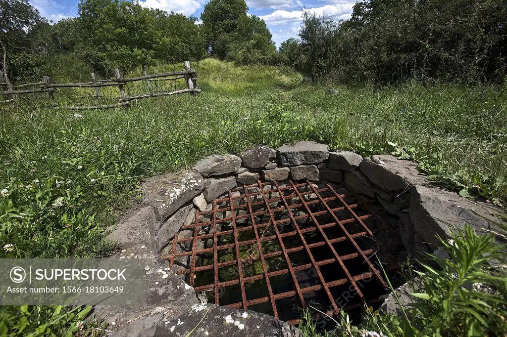 in the artisanal district of the Gallic oppidum of gergovie, view on well. puy de dome, france. . the Gallic oppidum of Gergovia, famous for its siege...