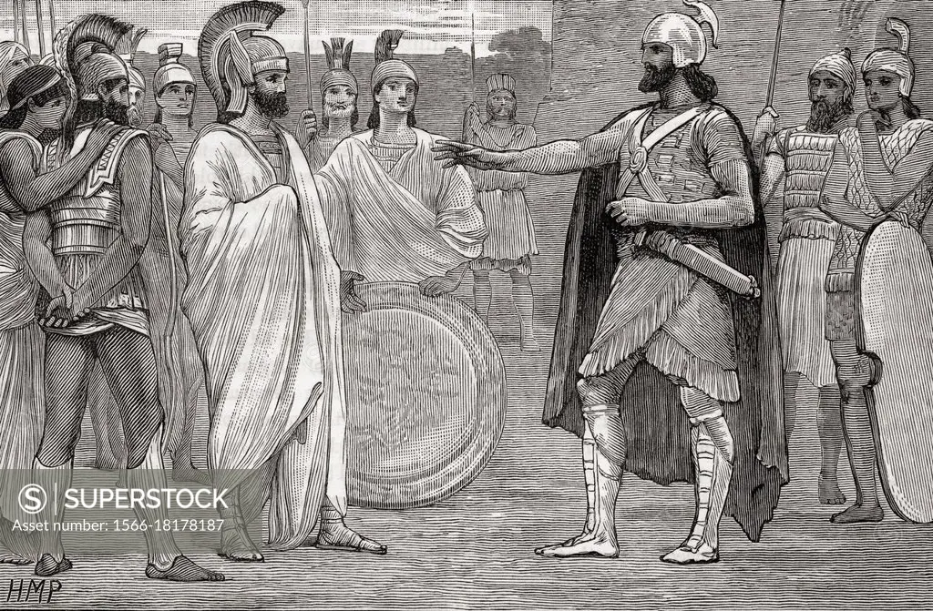 Meeting between Agesilaus (left) and Pharnabazus II (right) in 395 BC, when Agesilaus agreed to remove himself from Hellespontine Phrygia. Agesilaus I...