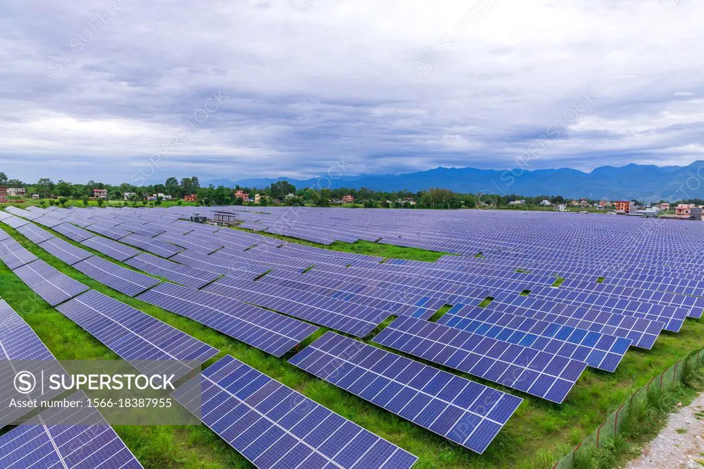 Rows of Photovoltaic Panels at a Solar farm in Nepal.