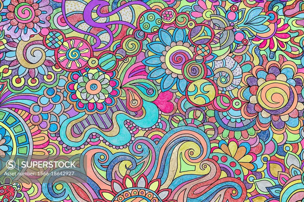 Adult coloring page with gel and glitter pens.