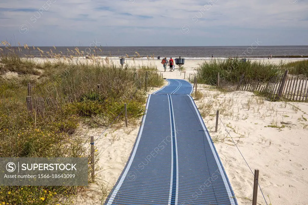 Trail to beach at Great Dunes Park - Jekyll Island, Georgia, USA Disability access.