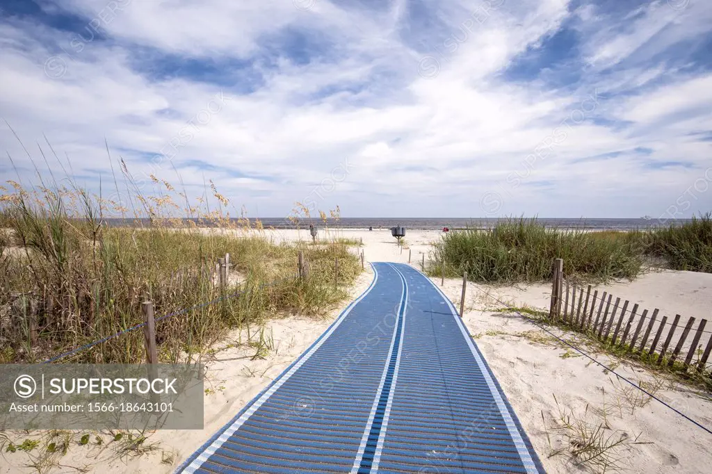 Trail to beach at Great Dunes Park - Jekyll Island, Georgia, USA Disability access.