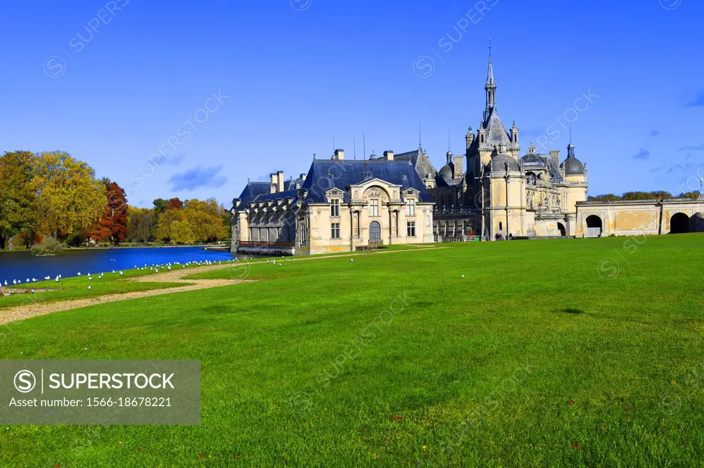 Chantilly Castle, Chateau de Chantilly, Hauts de France, Oise, France.