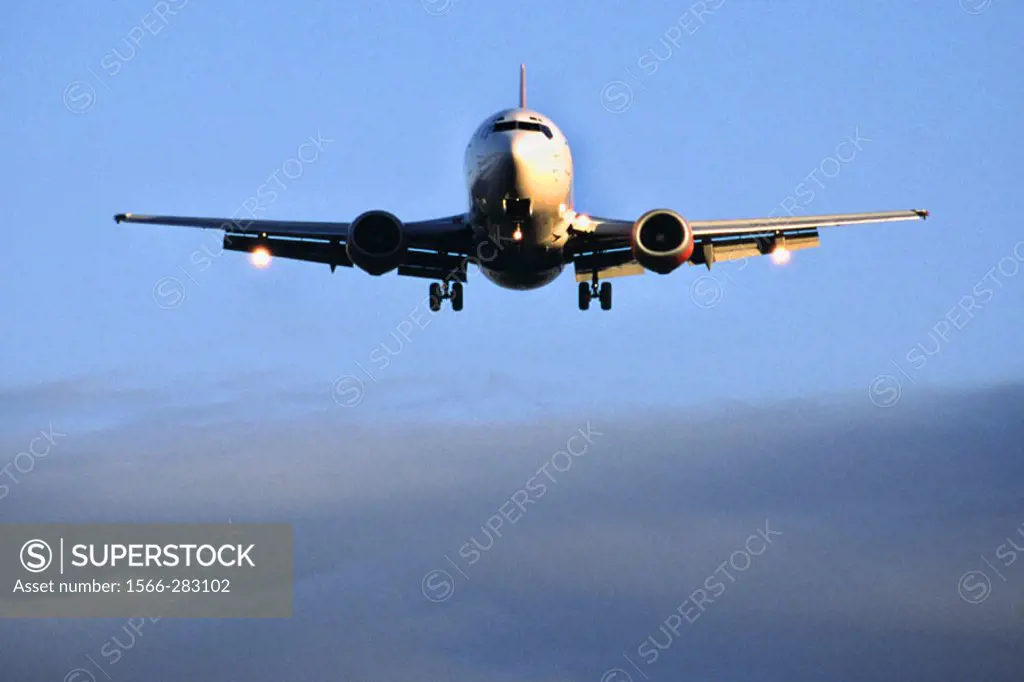 Boeing 737 landing at Dublin Airport on runway 34. Dublin, Co. Dublin. Ireland.