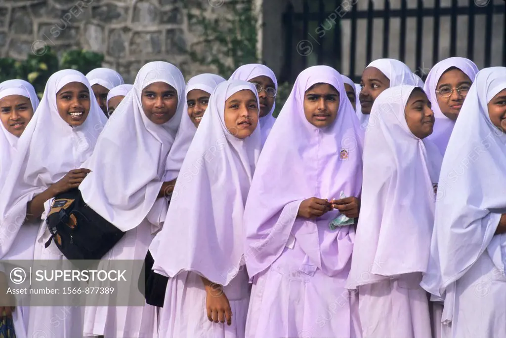 Group Of Teenagers School Girls From A Muslim College Of Colombo Kandy