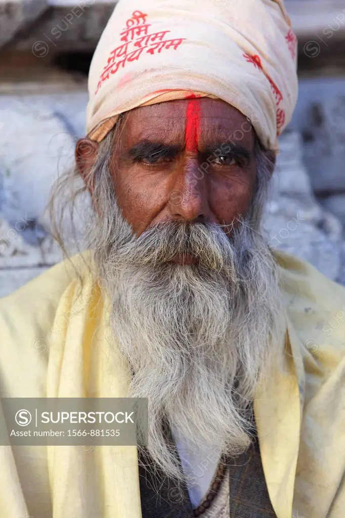 Portrait of a sadhu, a Hindu holy man, dressing traditional clothes, Rajasthan, India