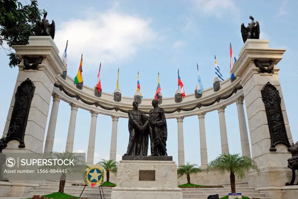 Liberators Monument on Malecon 2000 with Simon Bolivar and Jose de San Martin statues, Guayaquil, Ecuador