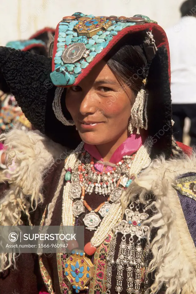 India, Jammu and Kashmir, Ladakh, Leh, woman in traditional dress -  SuperStock