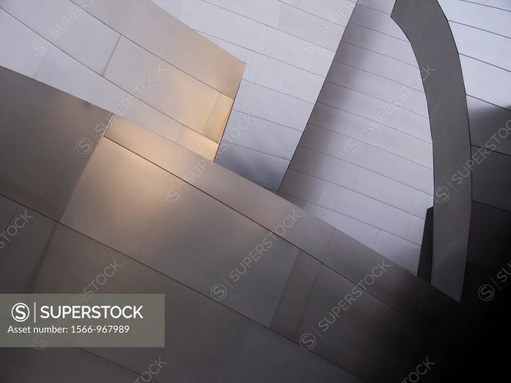 Different steel corners of the Walt Disney Concert Hall in Los Angeles, California, United States meet and overlap