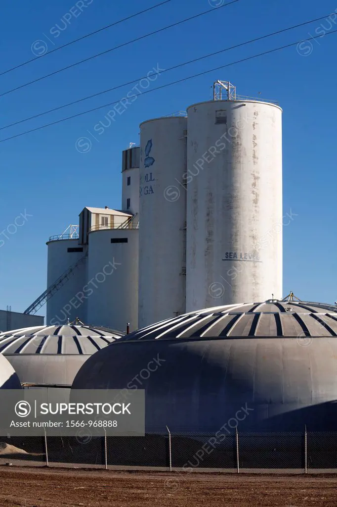 Brawley, California - The Spreckels Sugar Co  plant in the Imperial Valley  The plant makes sugar from sugar beets  As the mark on the elevator shows,...