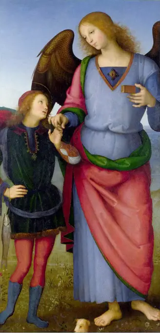 Perugino . Archangel Raphael with Tobias . 1499. National Gallery - London.