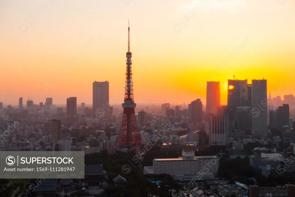 Tokyo Tower and skyscrapers in Minato Ward