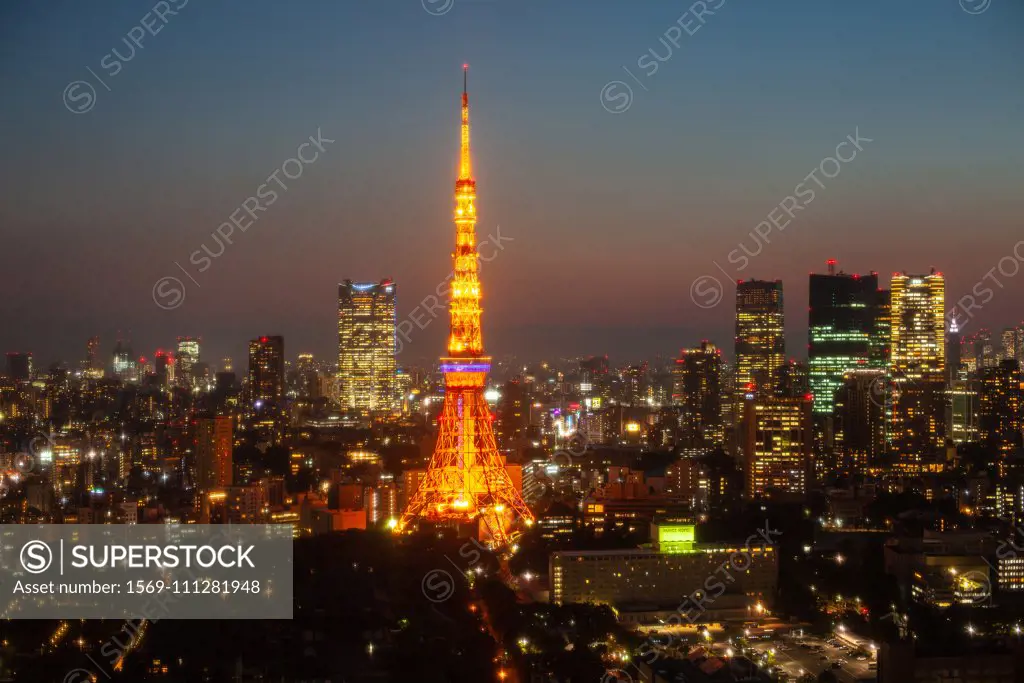 Tokyo Tower and skyscrapers in Minato Ward