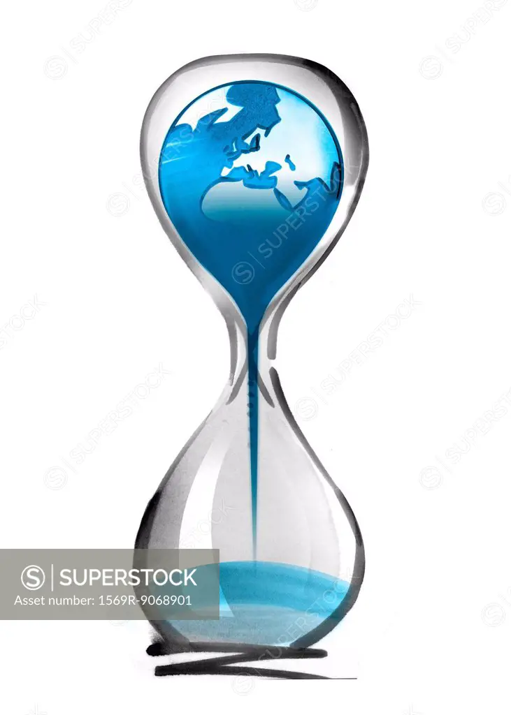 Planet earth falling through hourglass