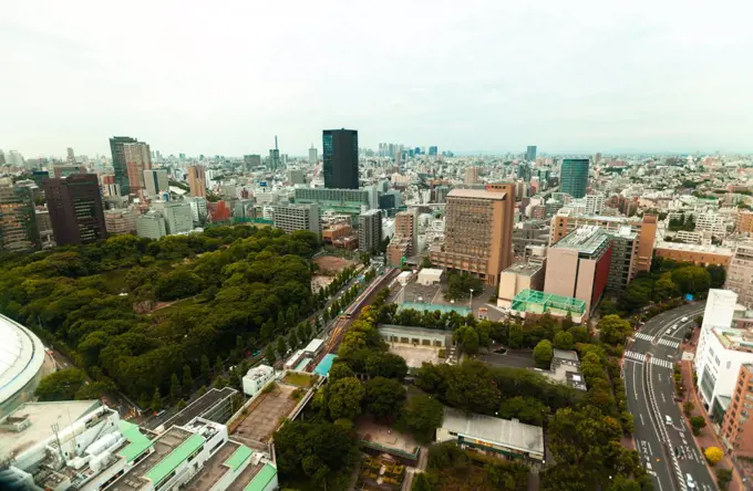 Elevated view of modern cityscape