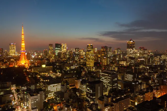 Tokyo Tower and skyscrapers in Minato ward