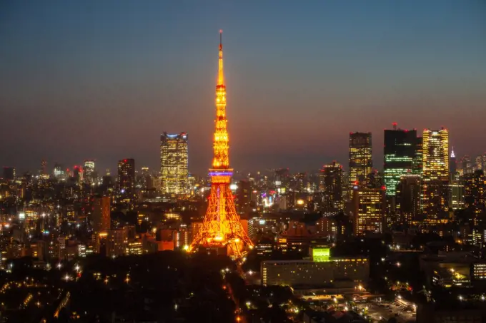 Tokyo Tower and skyscrapers in Minato Ward