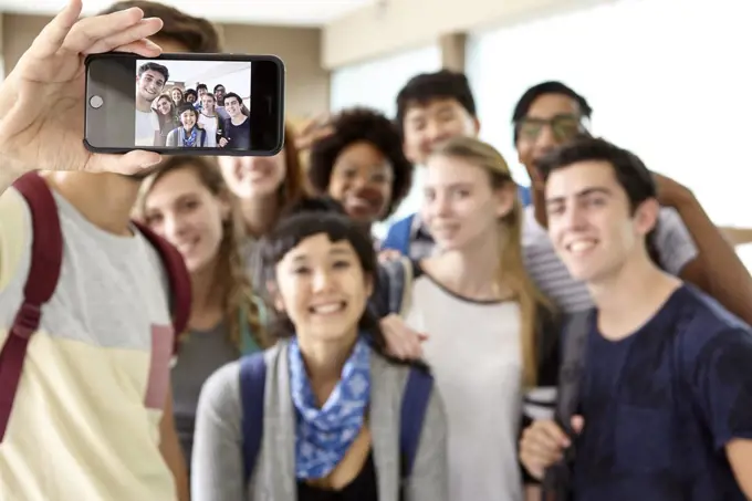 School friends posing together for selfie