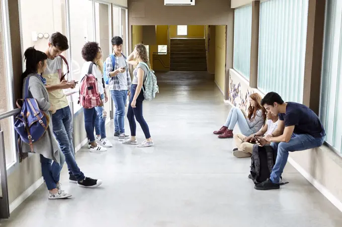 Students killing time in corridor between classes