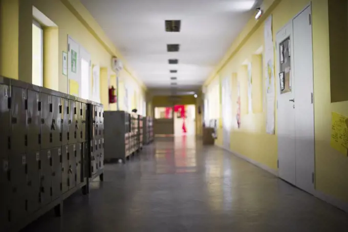 Empty school corridor