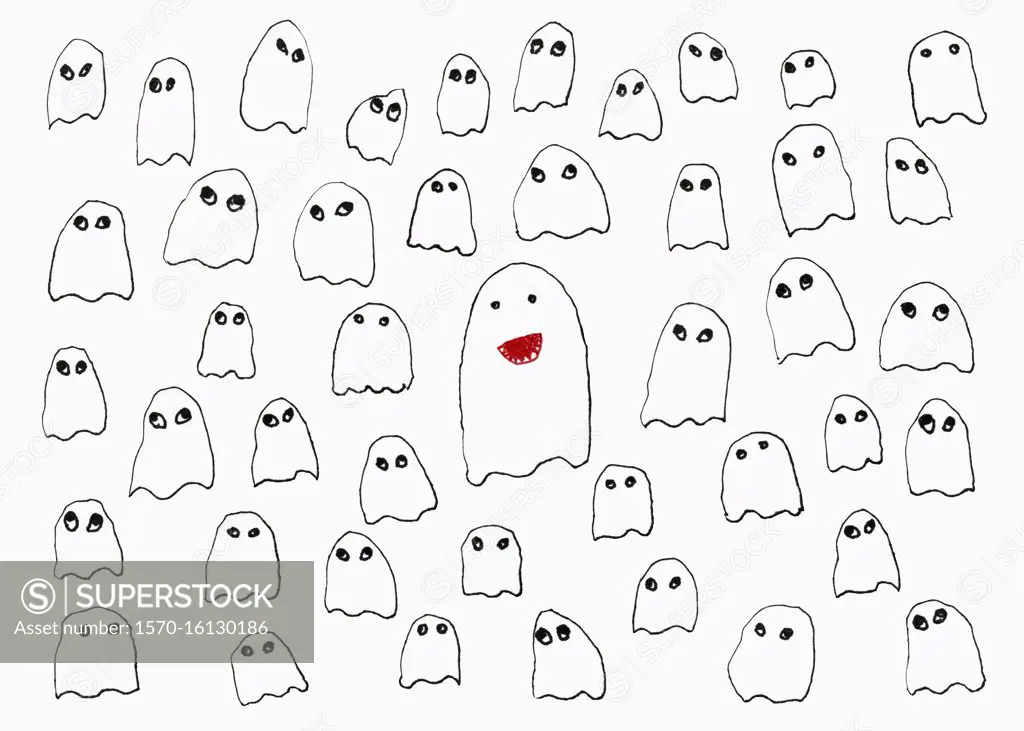 Drawing of ghosts on white background