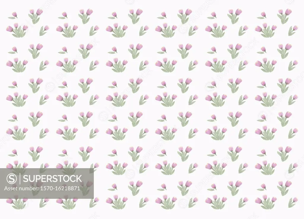 Tiny purple flower pattern on white background