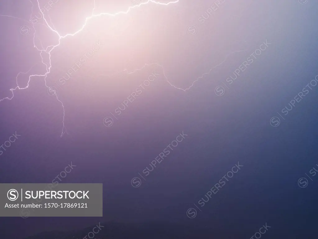 Lightning bolts in dramatic stormy sky