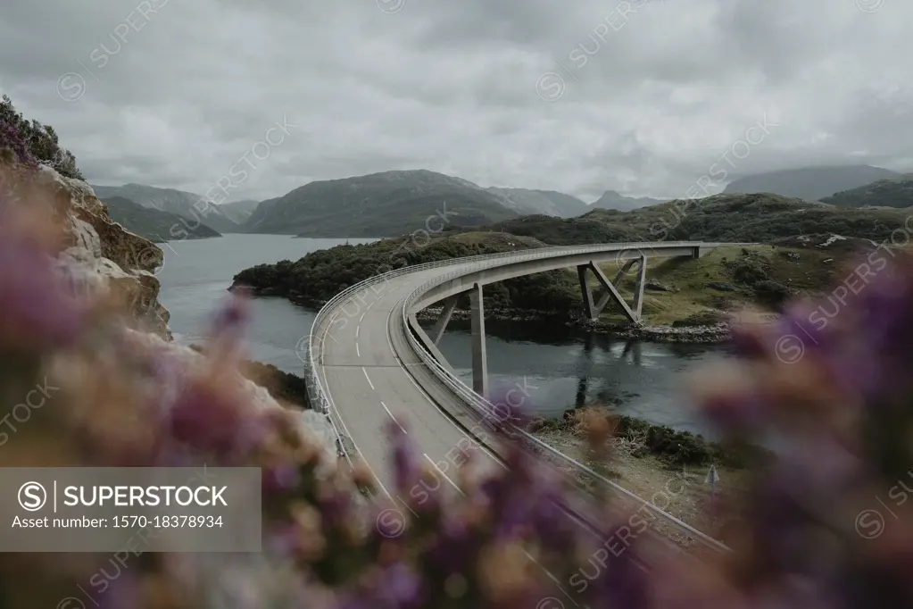 Scenic view Kylesku Bridge and river, Scotland