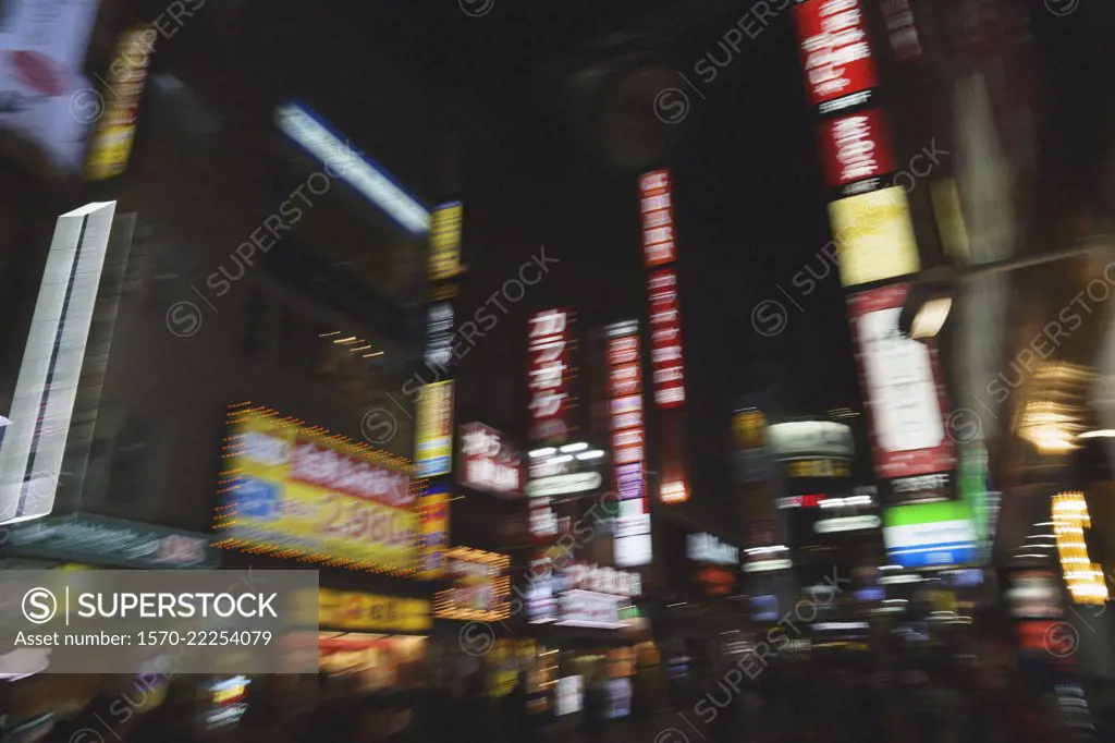 Modern, urban city street at night, Shibuya, Tokyo, Japan