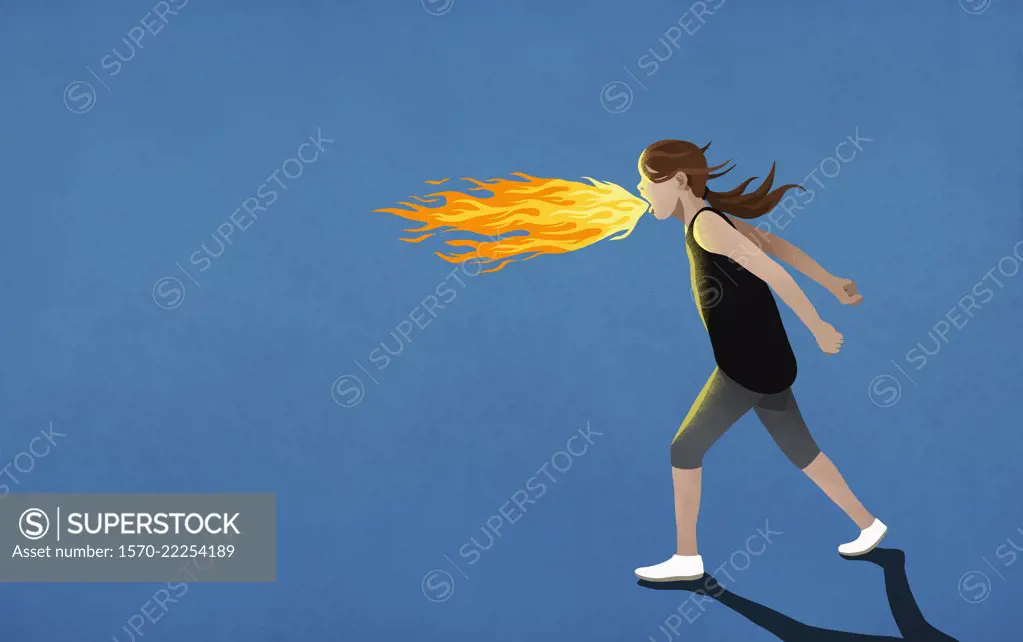 Angry girl breathing fire