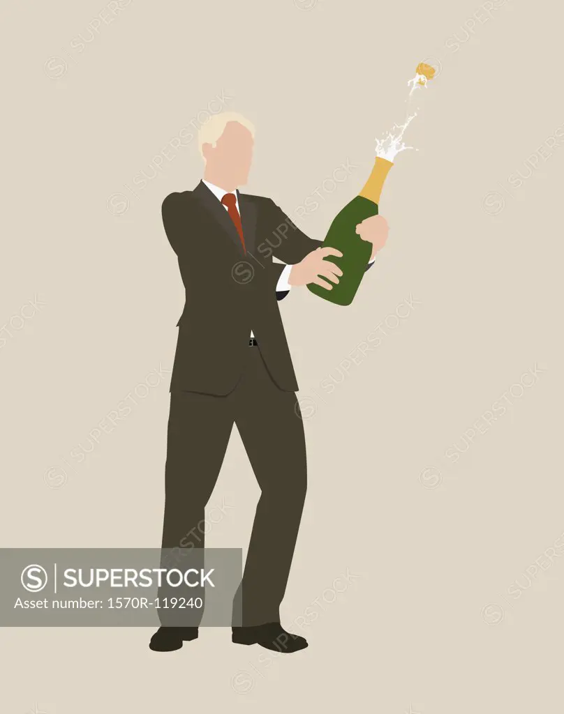 A businessman celebrating with champagne