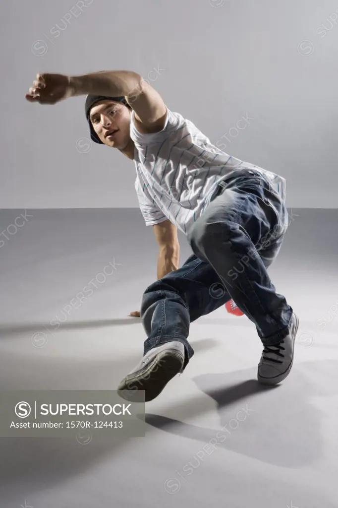 A B-boy doing breakdancing footwork