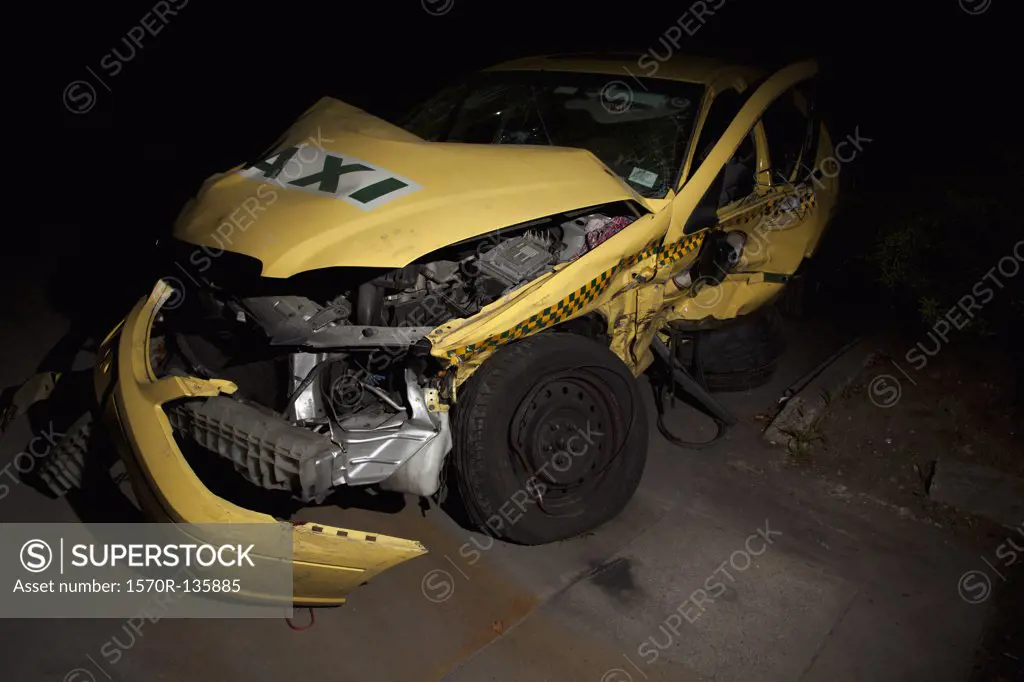 A taxi wrecked in an accident