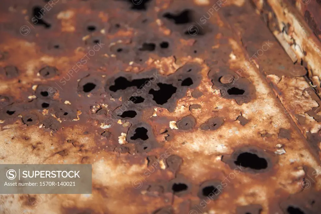 Extreme close up, full frame of rusting metal