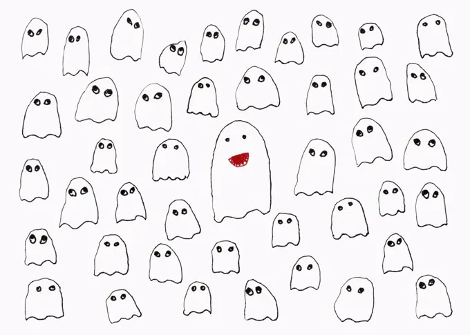 Drawing of ghosts on white background