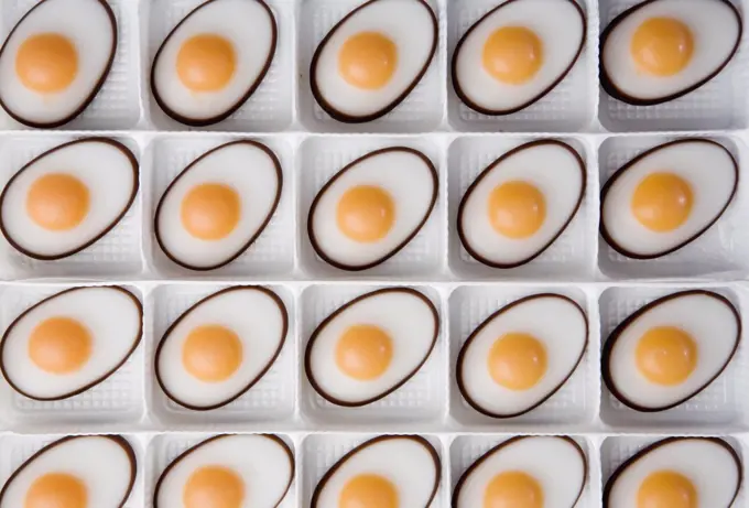 A tray of chocolate eggs