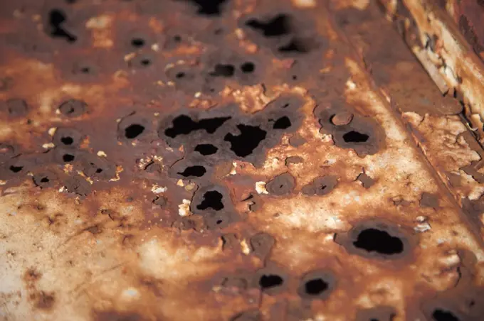 Extreme close up, full frame of rusting metal