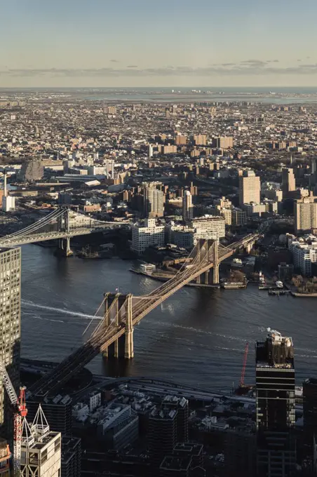 Scenic cityscape view, New York City and bridges, New York, USA