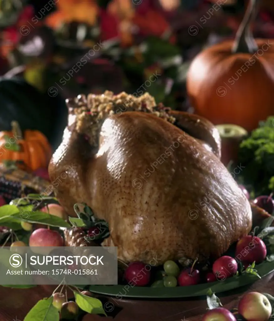 Close-up of a cooked turkey on a plate