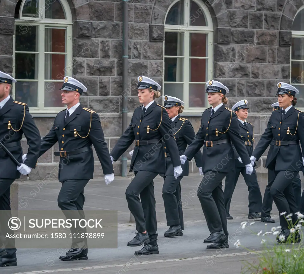 Icelandic police dressed in formal uniforms, during Iceland's Independence Day, Reykjavik, Iceland