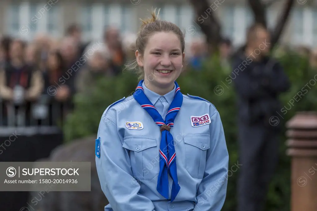 Portrait of Icelandic Girl Scout, Reykjavik, Iceland 