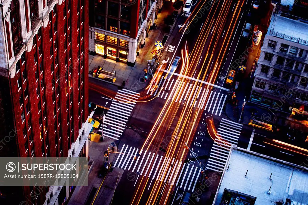 Aerial view of traffic driving on New York street, New York, United States