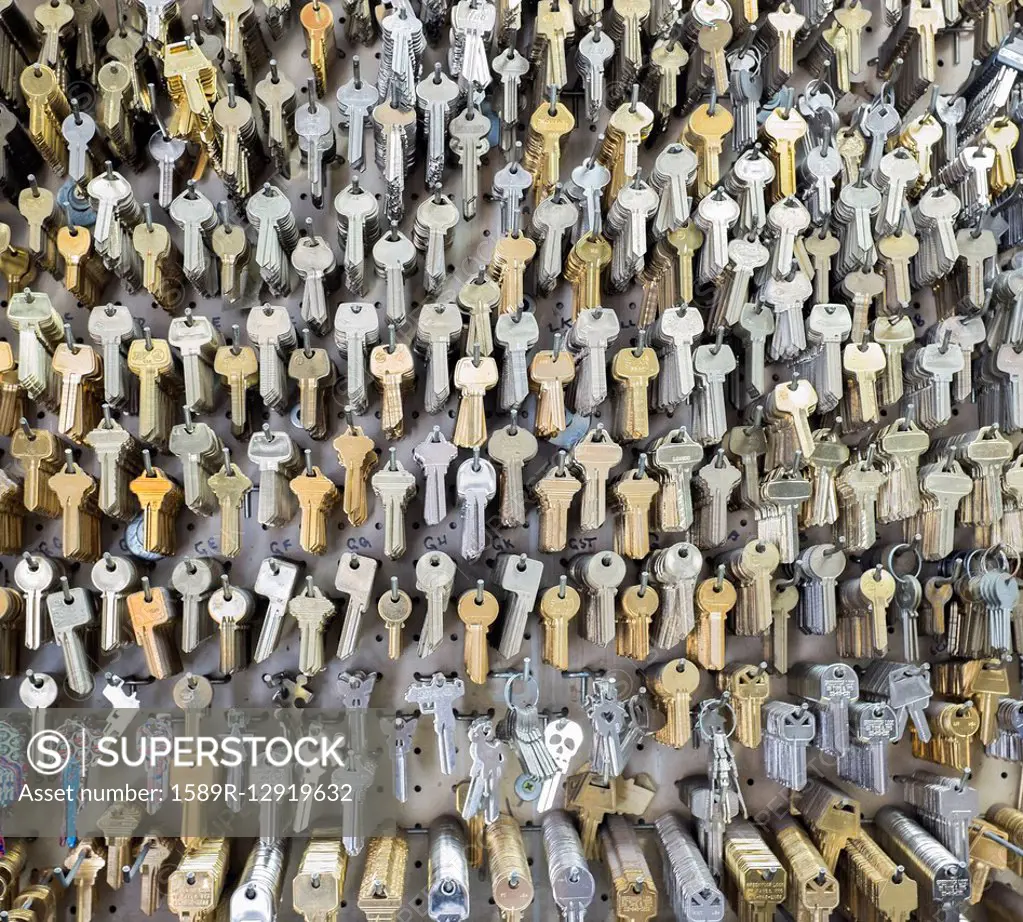Keys on wall of locksmith