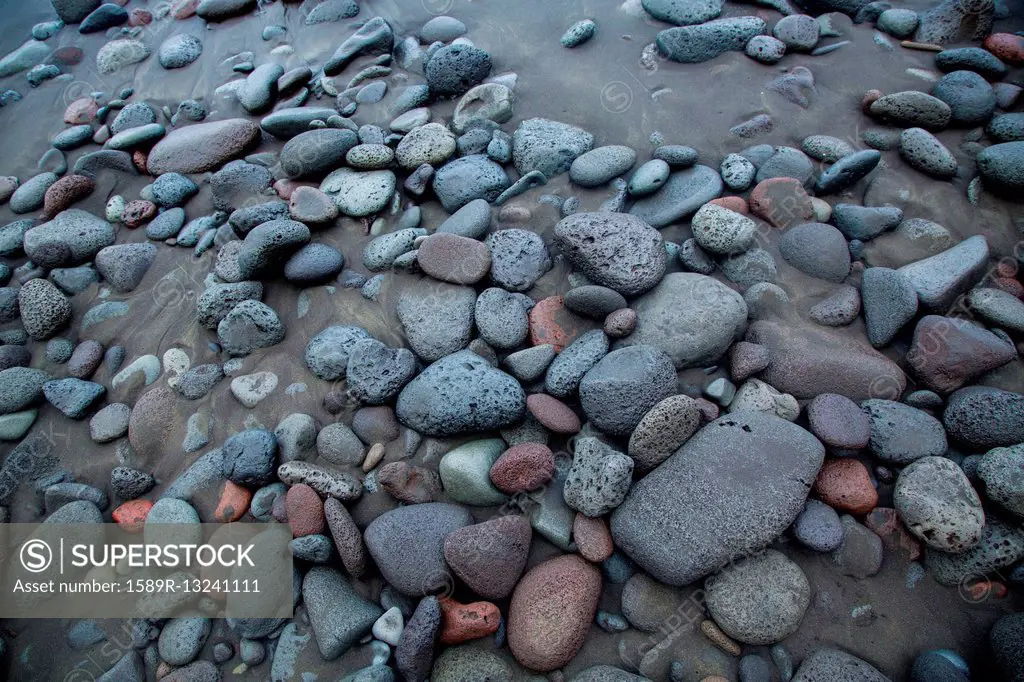 High angle view of rocks on beach