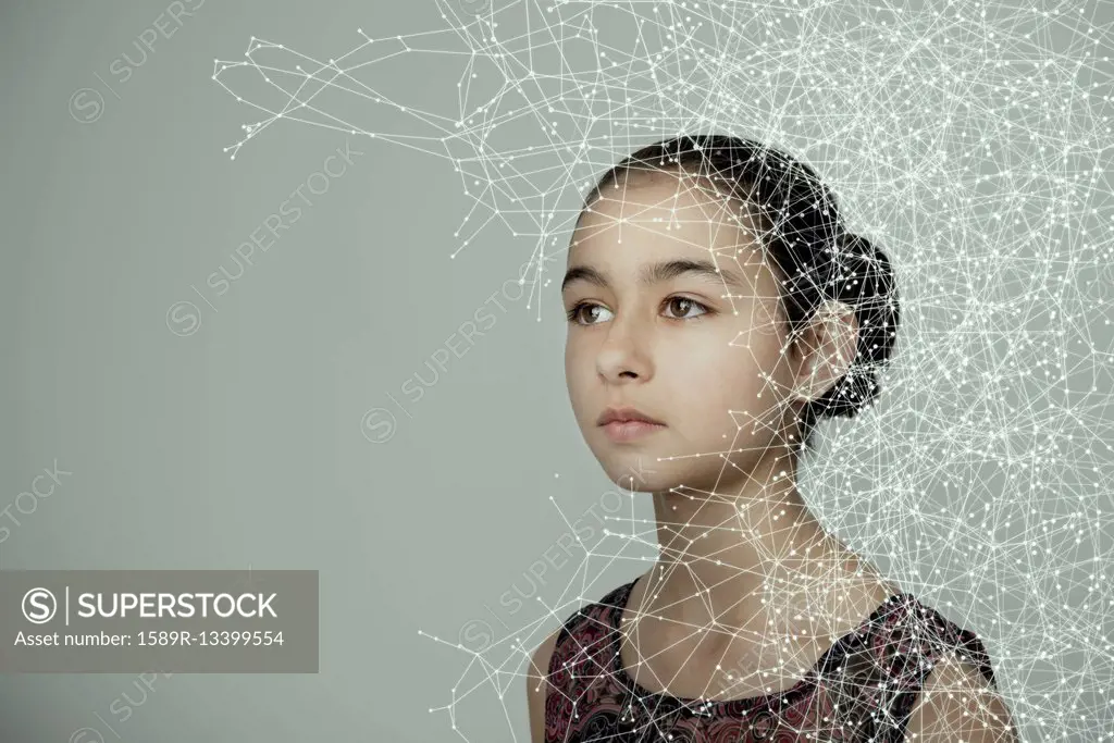 Mixed race girl with spider web pattern