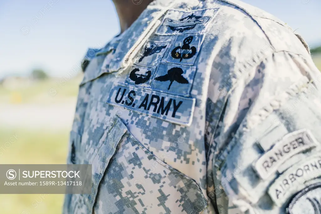 Patches on uniform of Black soldier