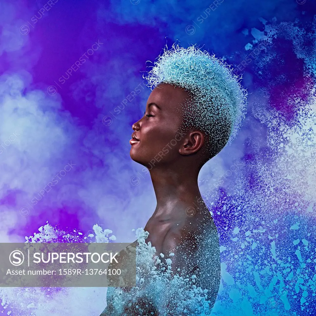 Powder splashing n futuristic woman